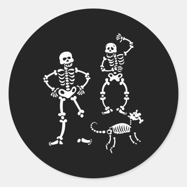 Dog Skull Skeleton Running Halloween Costume Party Classic Round Sticker (Front)
