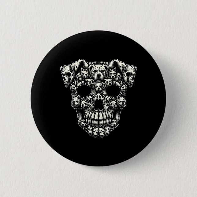 Dog Skull X-Ray Halloween Skeleton Black Long Button (Front)