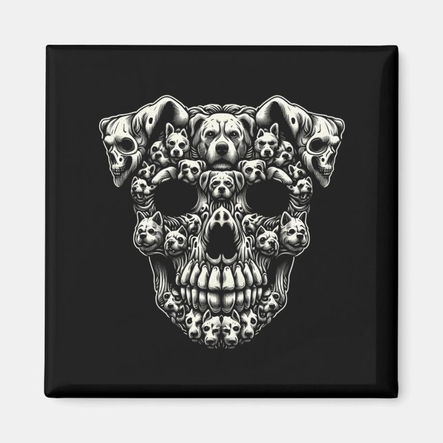 Dog Skull X-Ray Halloween Skeleton Black Long Magnet (Front)