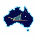 Dog Sled Down Under Cutout<br><div class="desc">A dog sled with a teal sled bag and the Southern Cross superimposed on a blue map of Australia.. You may add a bit of text on the sled bag. Who would have thunk it? Mushing upside down in Oz; sometimes even on snow. Dog sledding is quite popular in Australia....</div>