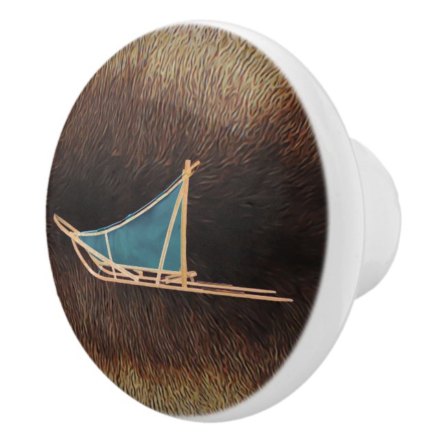 Dog Sled On Caribou Fur Ceramic Knob (Right)