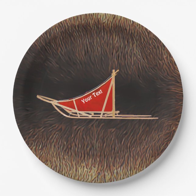 Dog Sled On Caribou Fur Paper Plates (Front)