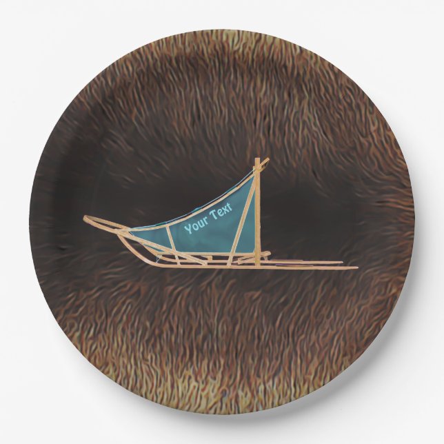 Dog Sled On Caribou Fur Paper Plates (Front)