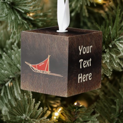 Dog Sled On Caribou (Reindeer) Fur Cube Ornament