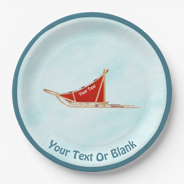 Dog Sled On Snow Paper Plates (Front)