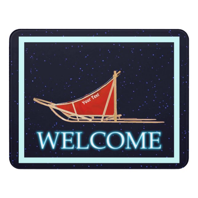 Dog Sled On Stars - Welcome Door Sign (Contemporary Front)