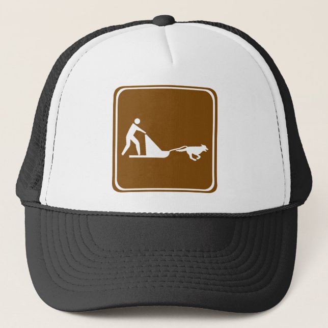 Dog sledding Highway Sign Trucker Hat (Front)