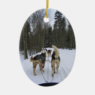 Dog Sledding in Quebec, Canada Ceramic Ornament