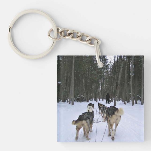Dog Sledding in Quebec, Canada Keychain (Front)