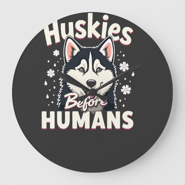 Dog Sledding Mushing Adventure Husky Team Winter   Large Clock (Front)