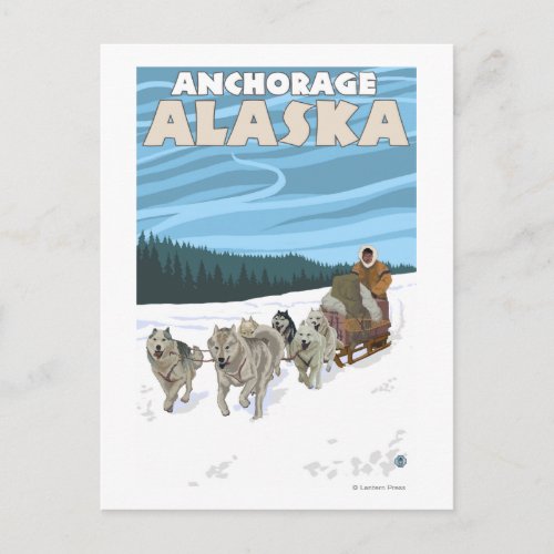 Dog Sledding Scene _ Anchorage Alaska Postcard
