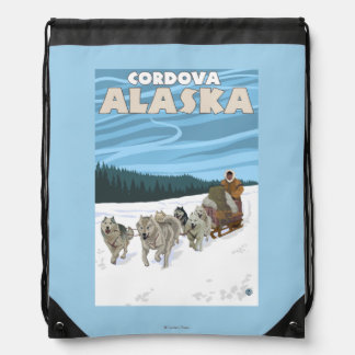 Dog Sledding Scene - Cordova, Alaska Drawstring Bag
