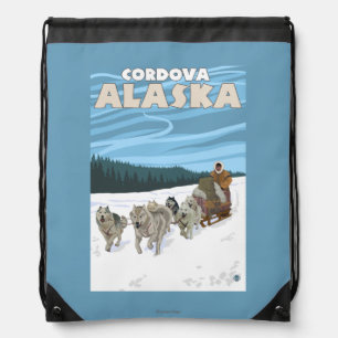 Dog Sledding Scene - Cordova, Alaska Drawstring Bag