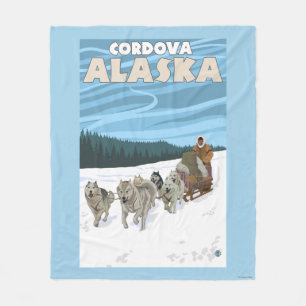 Dog Sledding Scene - Cordova, Alaska Fleece Blanket