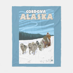 Dog Sledding Scene - Cordova, Alaska Fleece Blanket