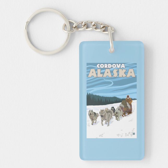 Dog Sledding Scene - Cordova, Alaska Keychain (Front)