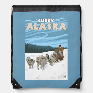 Dog Sledding Scene - Curry, Alaska Drawstring Bag