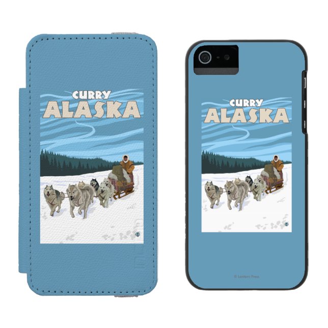 Dog Sledding Scene - Curry, Alaska Incipio iPhone Wallet Case (Side by Side)
