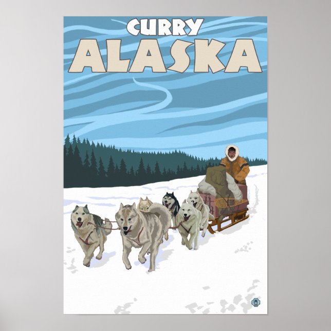 Dog Sledding Scene - Curry, Alaska Poster (Front)