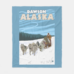 Dog Sledding Scene - Dawson, Alaska Fleece Blanket