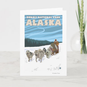 Dog Sledding Scene - Denali Nat'l Park, Alaska Holiday Card