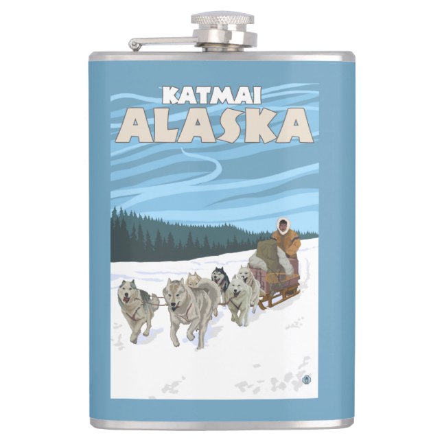 Dog Sledding Scene - Katmai, Alaska Flask (Front)