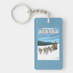 Dog Sledding Scene - Katmai, Alaska Keychain