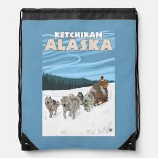Dog Sledding Scene - Ketchikan, Alaska Drawstring Bag