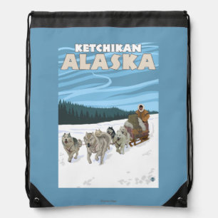 Dog Sledding Scene - Ketchikan, Alaska Drawstring Bag