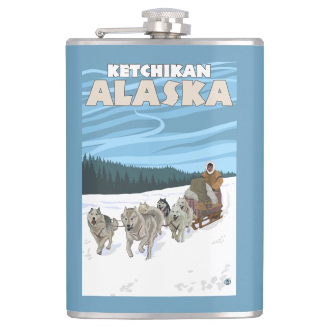 Dog Sledding Scene - Ketchikan, Alaska Flask (Front)
