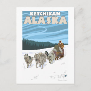 Dog Sledding Scene - Ketchikan, Alaska Postcard