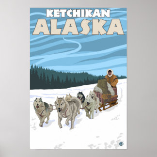 Dog Sledding Scene - Ketchikan, Alaska Poster