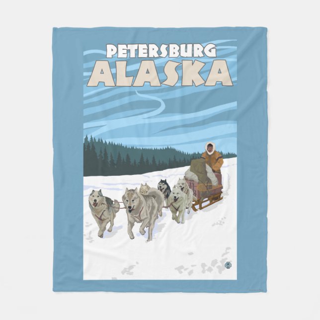 Dog Sledding Scene - Petersburg, Alaska Fleece Blanket (Front)