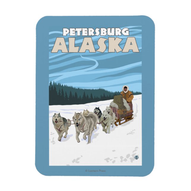 Dog Sledding Scene - Petersburg, Alaska Magnet (Vertical)