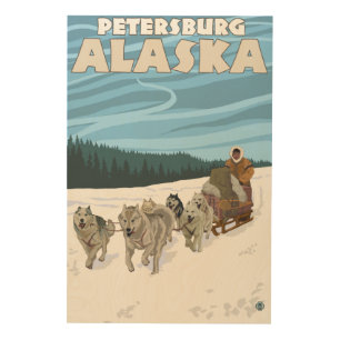 Dog Sledding Scene - Petersburg, Alaska Wood Wall Decor