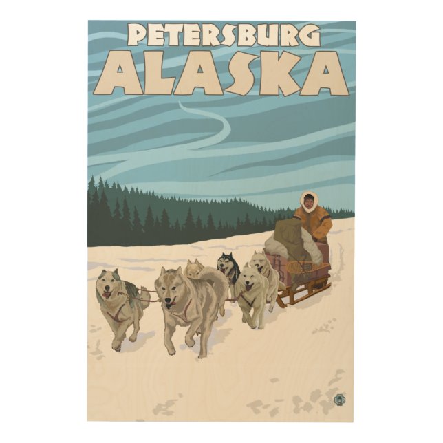 Dog Sledding Scene - Petersburg, Alaska Wood Wall Decor (Front)