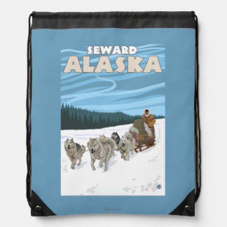 Dog Sledding Scene - Seward, Alaska Drawstring Bag