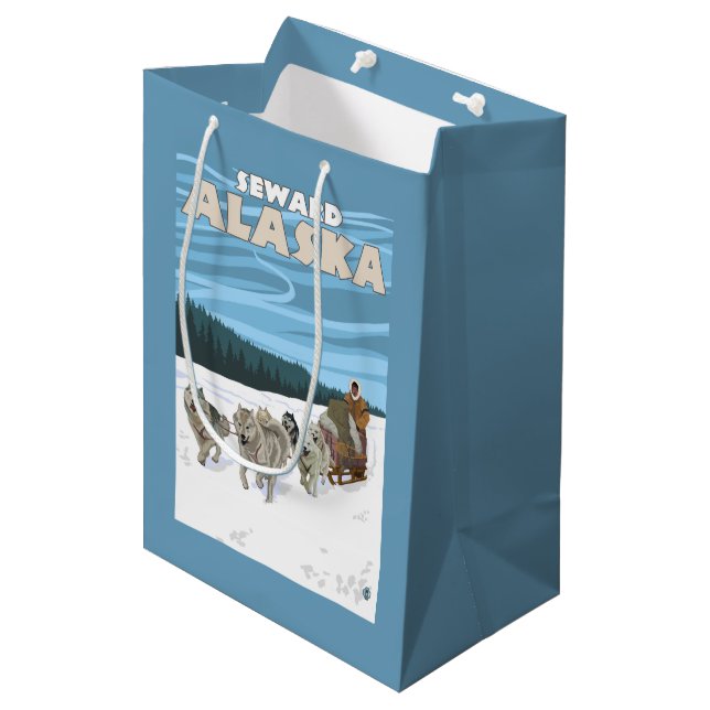 Dog Sledding Scene - Seward, Alaska Medium Gift Bag (Front Angled)