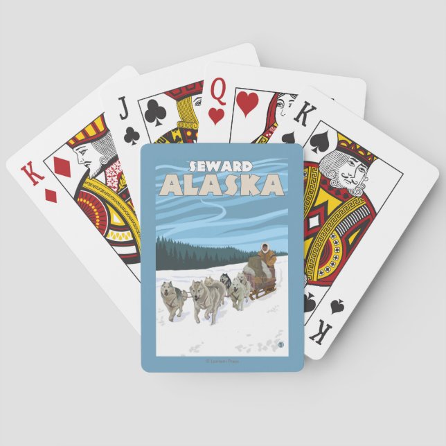 Dog Sledding Scene - Seward, Alaska Poker Cards (Back)