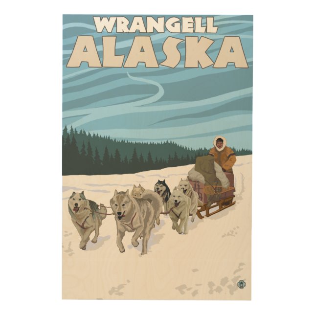 Dog Sledding Scene - Wrangell, Alaska Wood Wall Art (Front)