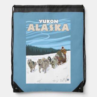 Dog Sledding Scene - Yukon, Alaska Drawstring Bag