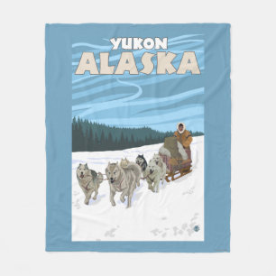 Dog Sledding Scene - Yukon, Alaska Fleece Blanket