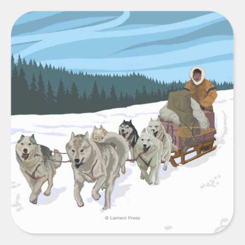 Dog Sledding Scene _ Yukon Alaska Square Sticker