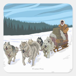 Dog Sledding Scene - Yukon, Alaska Square Sticker
