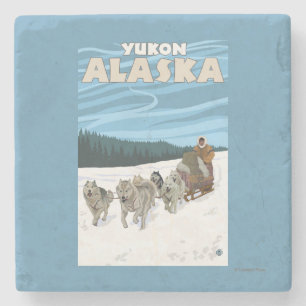 Dog Sledding Scene - Yukon, Alaska Stone Coaster