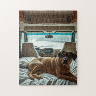 Dog Sleeping in Cozy RV Interior Jigsaw Puzzle