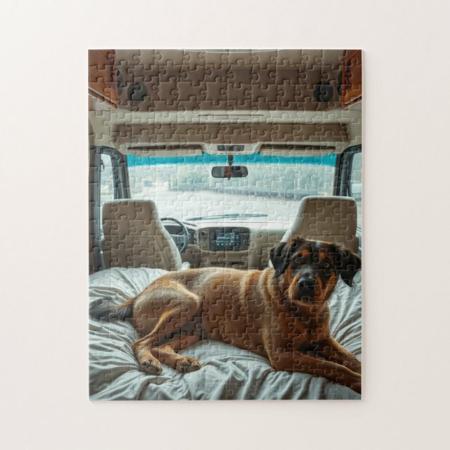 Dog Sleeping in Cozy RV Interior Jigsaw Puzzle (Vertical)