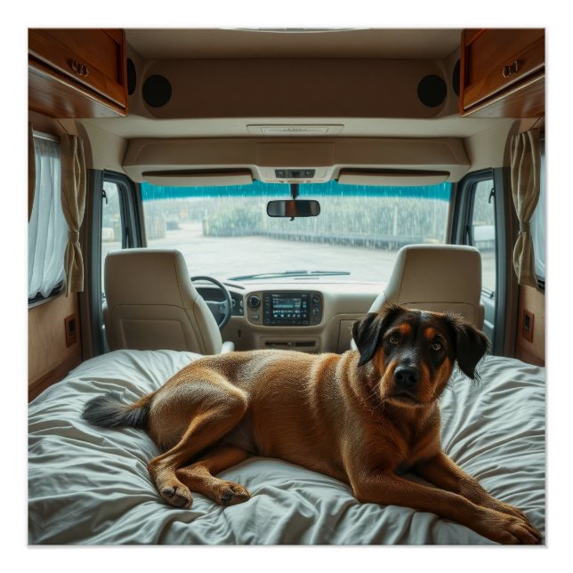 Dog Sleeping in Cozy RV Interior Poster (Front)