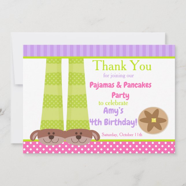 Dog Slippers Pyjamas & Pancakes Birthday Party Thank You Card (Front)