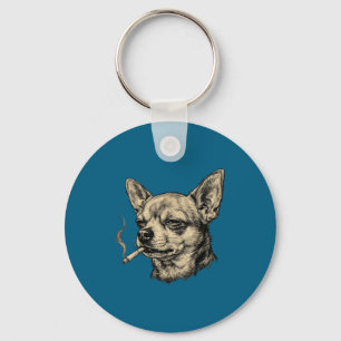 Dog Smoking Cigarette Chihuahua Meme Keychain